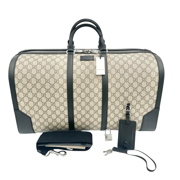 NWT Full Set Gucci GG Supreme Leather Trim X-Large Travel Duffel Bag Beige/Black - Picture 4 of 16